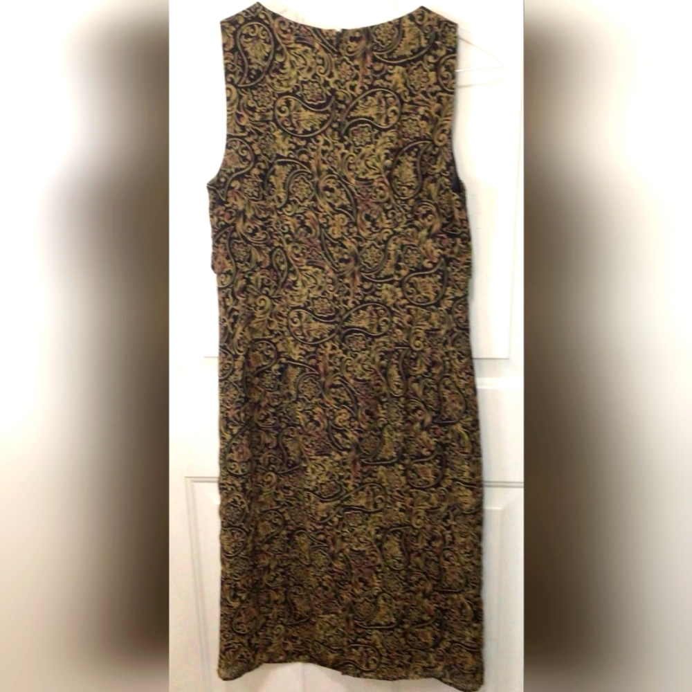 Scarlett Dress Lined Sleeveless with Front Tie Overlay Size 10 Paisley Tan/Black - Picture 3 of 5